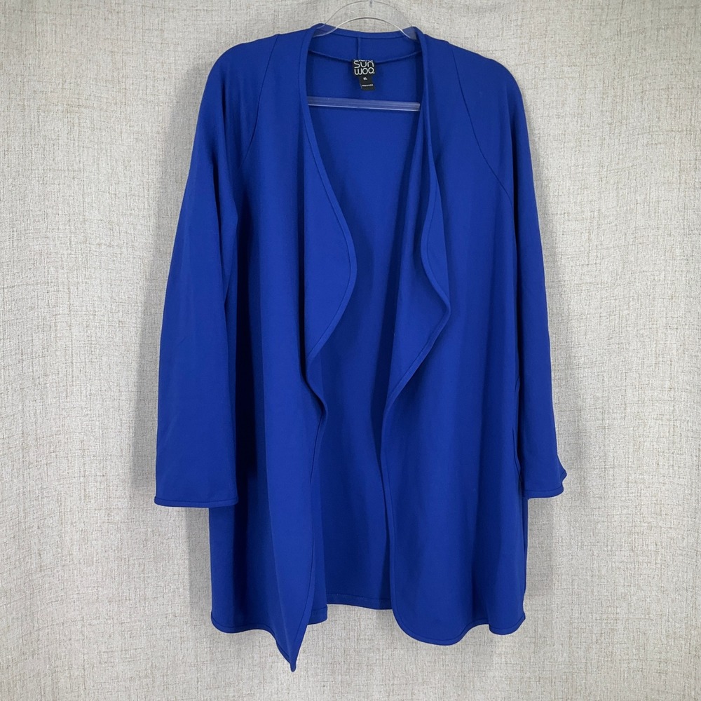 Clara Sun Woo Cardigan Womens XL Cobalt Blue Open Front Drape Classic Jacket